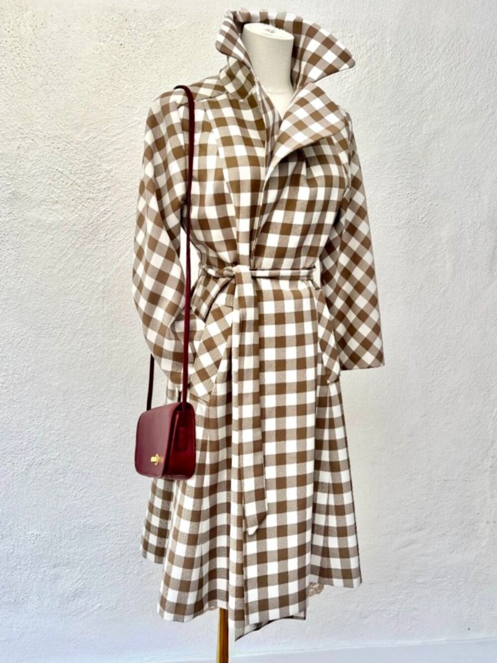 Vintage Tan & White Heritage Check Statement Collar Union Made Trench Coat (OS)